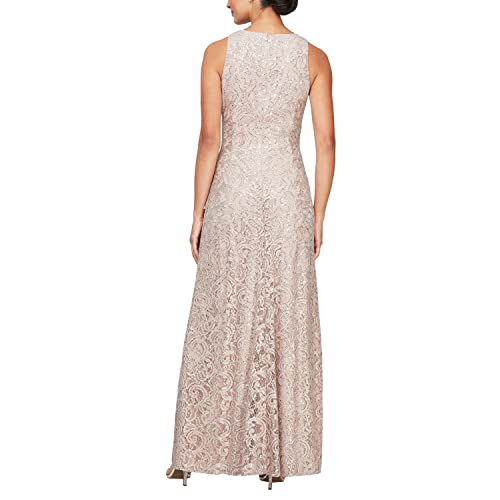 Alex Evenings Women's Long Sleeveless Cascade Ruffle Detail Dress With Front Slit, Buff, 12 #TOP1