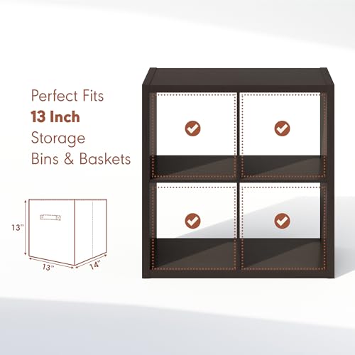 Image of Furinno Cubicle Record Player Stand, 4-Cube Record Storage, Dark Oak