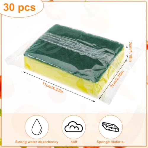 Image of 30 Pcs Individually Wrapped Sponges for Airbnb Apartment Green | Uncompressed Non Scratch Scrouing Sponges for Household Cleaning Dishes Kitchen Car Bike