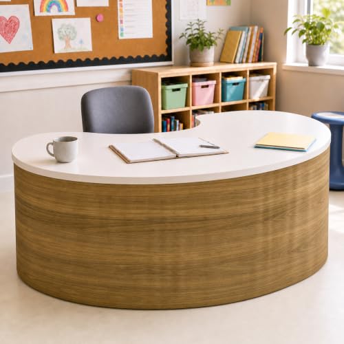 Image of 9FT Wood Grain Table Skirt Brown Teacher Desk Skirt Classroom Table Cover for Back to School Decor Rectangle Tablecloth for Farm Birthday Party Decorations Home Dorm Office Bookcase Cabinet Shelf