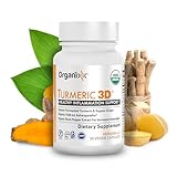 Organixx Turmeric 3D Supplement, Organic Fermented Turmeric Curcumin with Ashwagandha, Ginger Root, and Black Pepper Fruit Extract, Dairy, Soy, and Gluten Free, Non GMO, 30 Capsules