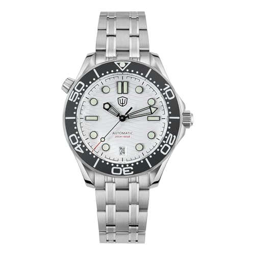 TACTICAL FROG Watchdives WD007 Sea Ghost NTTD Dive Watch for Men 39 mm Domed Sapphire Crystal 316L Steel Case Mens Automatic Watches 200 M Water Resistant Stainless Steel Bracelet White Dial