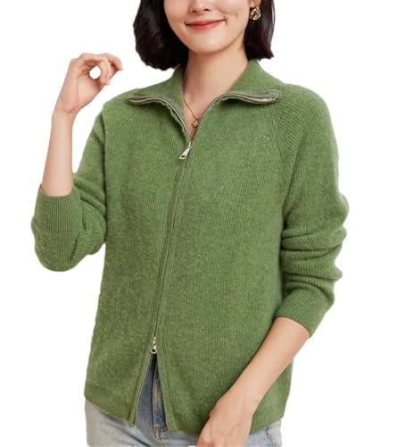 Double Zipper Cardigan Women Merino Wool Sweater Autumn Winter Long Sleeve Casual Cashmere Knitwear Tops