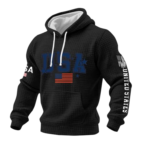 Camiseta del aniversario estadounidense tipo sudadera con capucha hombre y top negro verano