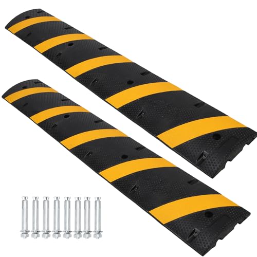 6 Ft Rubber Speed Bump, 2 Pack 2 Channel Modular Heavy Duty Speed Bumps Humps 25000 lbs Load Capacity, Cable Protector Ramp for Asphalt Concrete Gravel Driveway Road