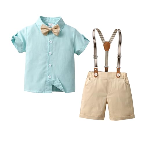 Image of Baby Boys Gentleman Shorts Sets, Infant Outfits Suits, Shirt+Shorts+Bow Tie+Suspenders