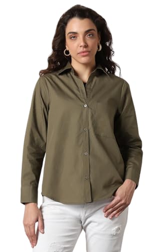 Image of HIGH Star Oversized Solid Cotton Shirt for Women | Stylish Tops for Women | Comfortable and Trendy Casual Shirt