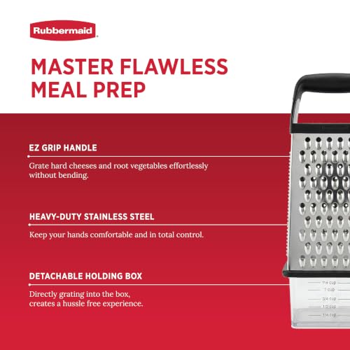 Rubbermaid EZ Grip Box Grater, Stainless Steel Cheese Grater & Container - BPA Free Multi-Surface Cheese Shredder & Food Grater for all Vegetables | Graters for Kitchen -Non-Slip Base, Dishwasher Safe - image 3