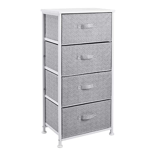 Amazon Basics Fabric 4-Drawer Storage Organiser Unit with Durable Steel Frame and Removable Drawers, White