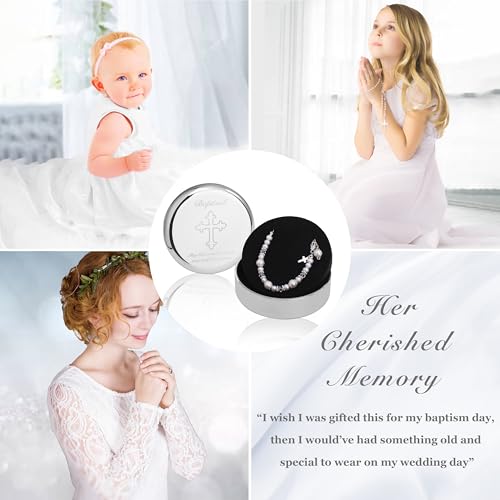 Baptism Bracelet in Sterling Silver and Cultured Pearls for Baby Girls, with Silver-plated Jewelry Keepsake Box, Great Catholic Christening and Baptism Gifts for Girl 5