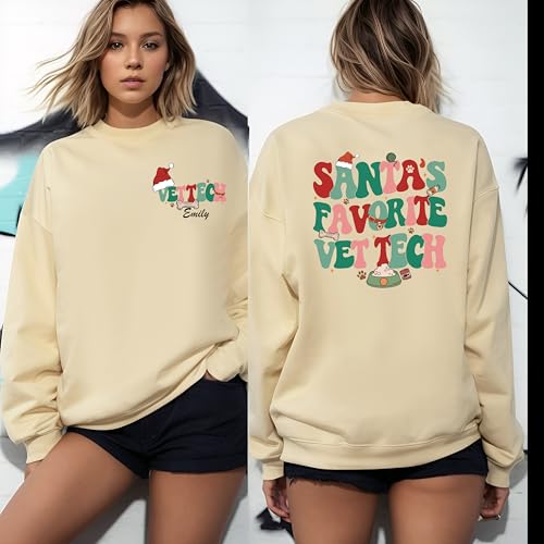 Custom Santa’s Favorite Vet Tech Shirt, Christmas Veterinary Sweatshirt, Personalized Veterinary Shirt, Vet Tech Gift, Dog Cat Lover Top Multi 5