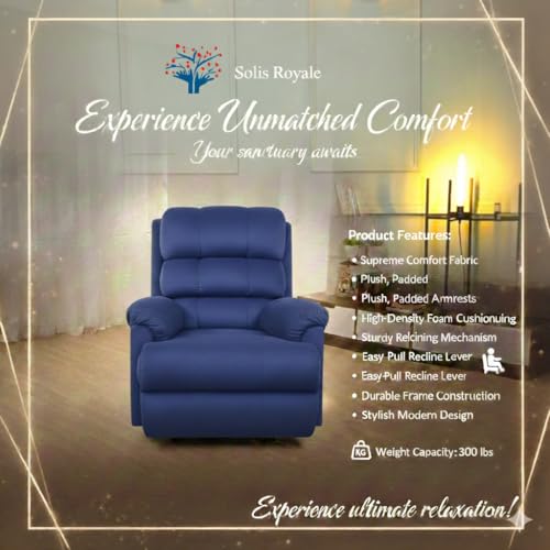Image of Solis Royale 1 Seater Recliner Sofa Chair | Motorized Recliner Lounge Sofa Chairs for Relaxing | Comfortable Cushioned | Living Room, Bedroom, Office (Hush Puffy - Blue, Hush Puffy - Fabric)
