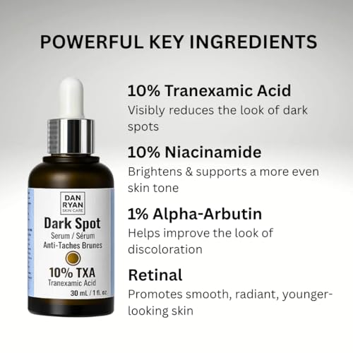 DAN RYAN SKIN CARE Dark Spot Corrector Serum for Face – 10% Tranexamic Acid (TXA), 10% Niacinamide & Alpha-Arbutin – Targets the Look of Dark Spots & Discoloration – Canadian Designed K-Beauty, 30mL
