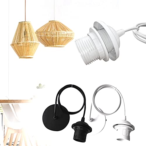 Rrqg Vintage Hanging Pendant Light Kit Modern Retro Industrial Style E27 Base Lamp Holder Fabric Cable Ceiling Rose Pendant Cord Light Set(White) #TOP3