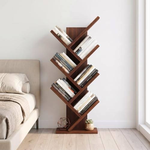 Image of ECOLINE 7 Tier Tree Shaped Book Shelf for Home & Living Room, Walnut Finish
