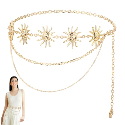 Western Chain Belt for Women, Sun Boho Gold Waist Belt, Multi-layere Tassel Waist Chain Belts,Waists Jewelry for Women Dress Jeans Festival Outfits Prom