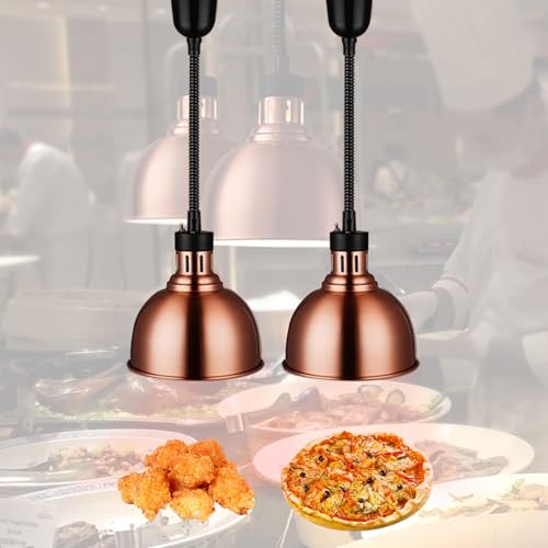Lampe Chauffante de Cuisine, Lampe Chauffe-Plats Buffet avec Ampoule 250w, Lampe Infrarouge Chauffante Restaurant pour Steak Pizza, Hauteur Réglable 65-170cm (2 pcs)