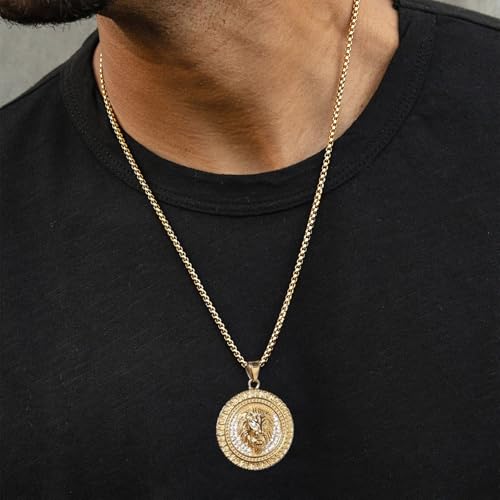 AsAlways 18K Gold Plated Lion Head Necklace Pendant for Men Stainless Steel Hip Hop Rock Lion King Necklaces Charm Animal Amulet Jewelry3