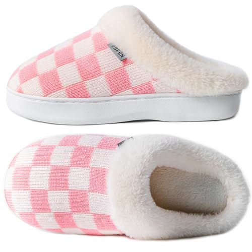 Ubfen Womens Slippers Classic Plaid Winter Warm With Memory Foam Fluffy House Shoes Platform Indoor Bedroom White Pink Size 7-8 thumb #2