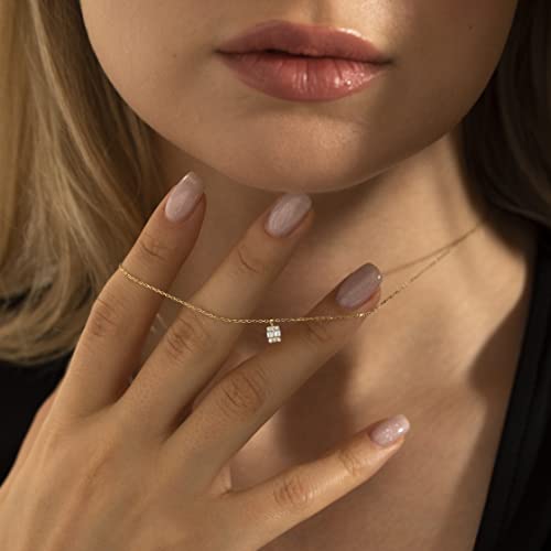 Thea 0.13 Ct Baguette Diamond Necklace For Women | Genuine Baguette Diamond Square Pendant Gift For Girlfriend | 14K Solid Gold Baguette-Cut Bridesmaid Jewelry Gift In Real Yellow, White Or Rose Gold #TOP4