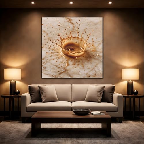 Tableau abstrait cafe moderne marron beige deco murale salle a manger - 2