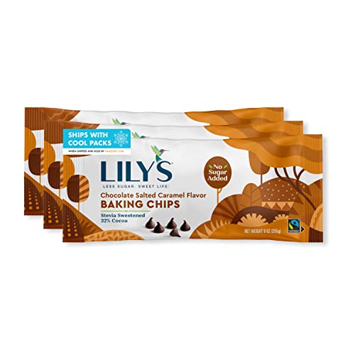 Lily's Chocolate Style Salted Caramel Flavor, Gluten Free No Sugar Added Baking Chips Bags, 9 Oz (3 Count) #TOP18