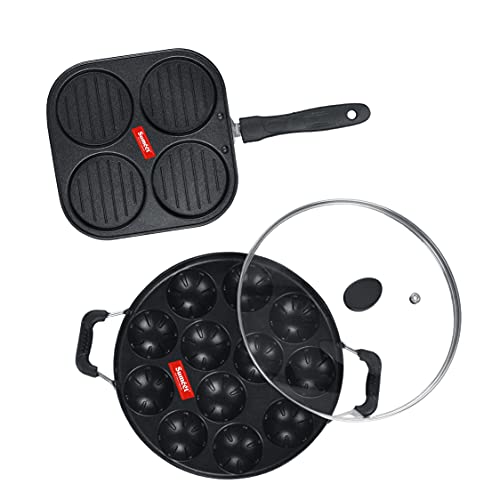 Image of Sumeet NonStick Twin Star Cookware Set (Grill Appam Patra with Glass Lid - 12 Cavity - 22cm Dia + Mini Multi Snack Maker - 4 Cavity -19.5cm)