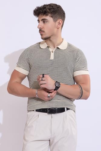 Image of Armisto Men's 100% Cotton Fancy Party Polo T-Shirt /Neutral Colour
