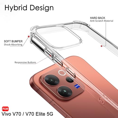 Image of TheGiftKart Crystal Clear Back Cover Case for Vivo V70 / V70 Elite 5G | 360 Degree Protection | Shock Proof Design | Transparent Back Cover Case for Vivo V70 / V70 Elite (PC & TPU, Transparent Bumper)
