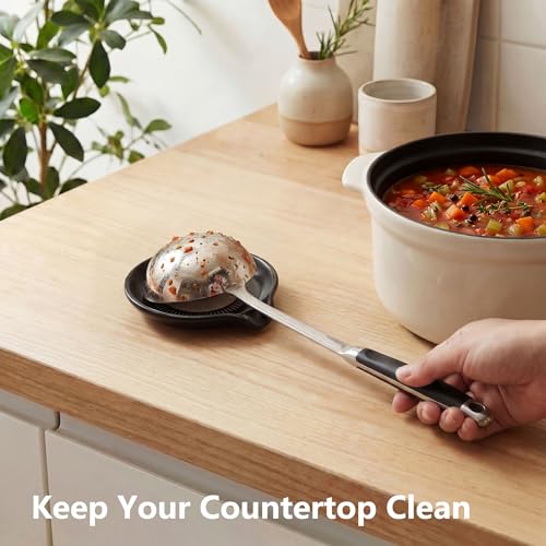 Image of Ceramic Spoon Rest for Stove Top | 5 inch Spoon Holder for Stove & Kitchen Counter, Utensil Rest for Spatula and Ladle, Coffee & Tea Bar Decor, 1-Pc Black