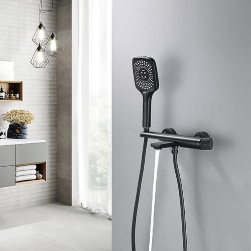 Mitigeur de douche à levier unique noir et ensemble pommeau de douche mural gris de baignoire