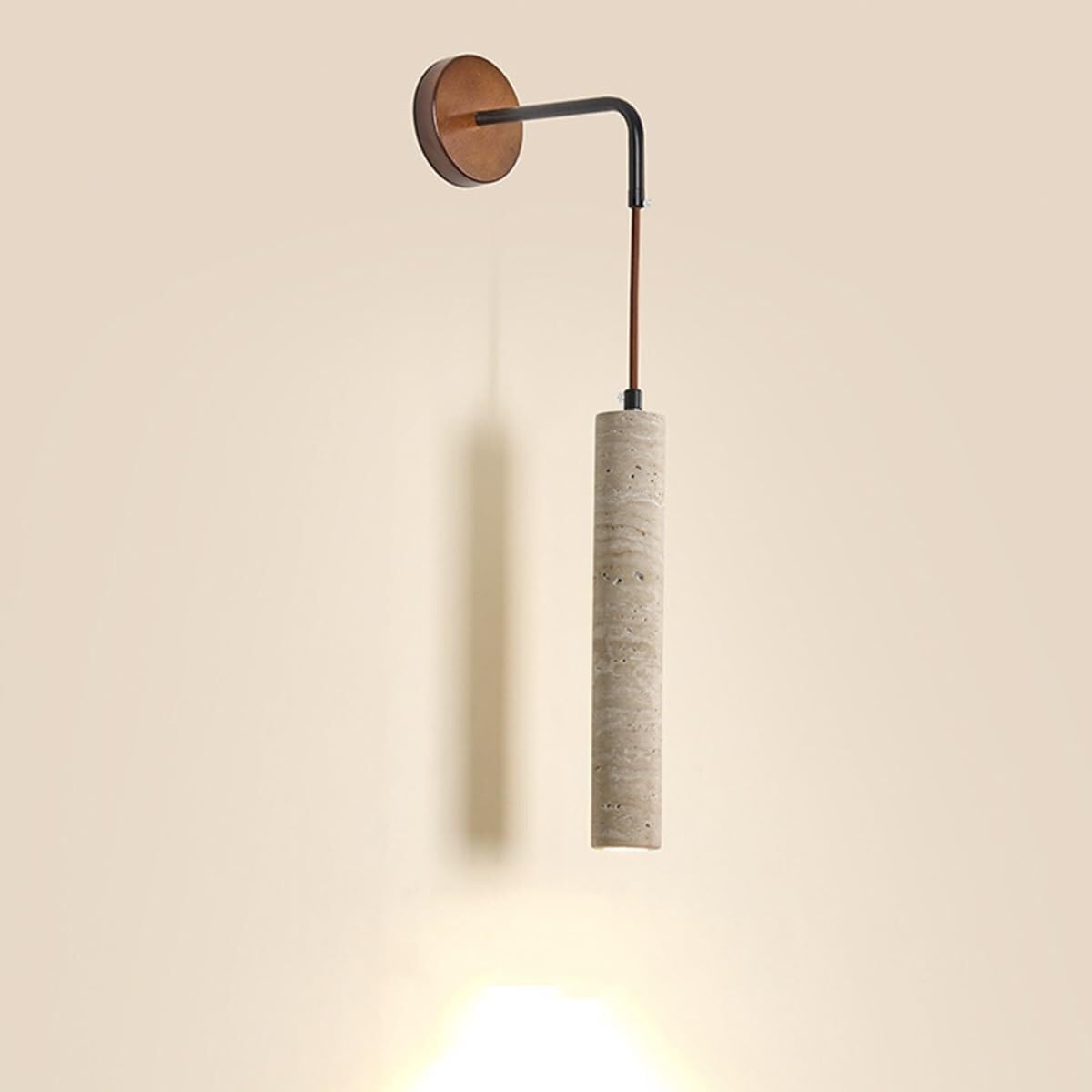 NHPJFDC Modern Minimalist Travertine Wall Sconce Adjustable Height Cylindrical Hanging Wall Light Natural Stone Wall Mounted Fixture for Bedroom Bedside Living Room Hallway Decor