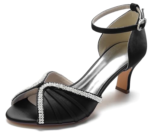 Minishion Sandals for Women Party Wedding Ruched Occasions Dressy Shoes with Ankle Strap BR076