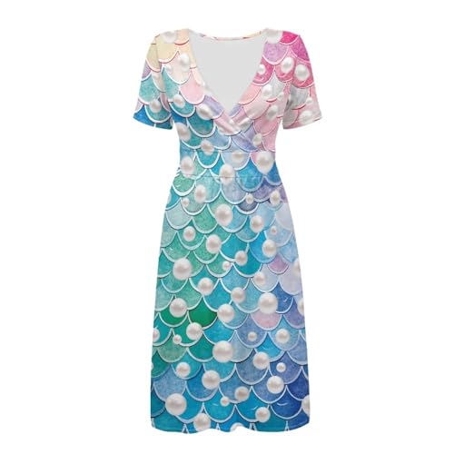 Image of Women's Summer Formal Dresses Short Sleeve Wrap V Neck Dresses Bridesmaid Wedding Guest Dress with Pockets