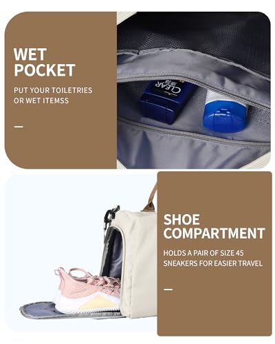 Gym Bag Womens Mens with Shoes Compartment and Wet Pocket,Travel Duffel Bag for Women for Plane,Sport Gym Tote Bags Swimming Yoga,Small Waterproof Weekend Overnight Bag Carry on Bag Hospital Holdalls - Image 5