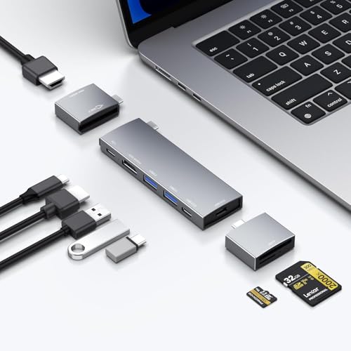 MacBook用のUSBC八プ、USB-C八プ8-in-2、 2 HDMI 4K 60Hz、 2 USB A Data PortsMicroSD SD Card Reader for MacBookPro 13インチ、MacBookAir M1 M2 M3iPad Dell XPS, Lenovo ThinkPad、 HPップトップ