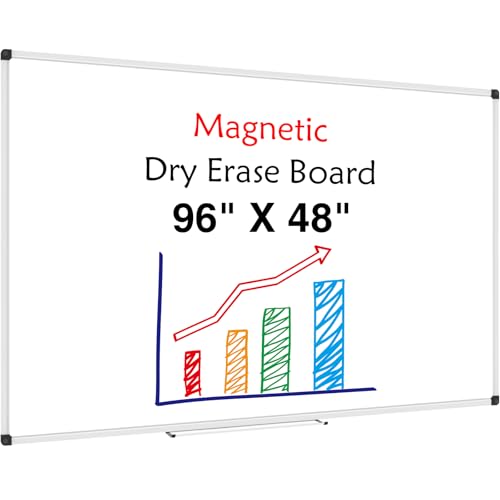 Image of XBoard Magnetic Dry Erase Board 96 x 48 Inches Wall-Mounted, 4'x8' Presentation Whiteboard with Marker Tray, Aluminum Frame White Board for School Office