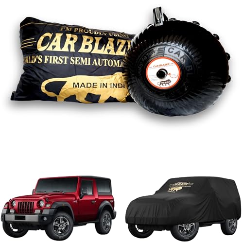 Image of CARBLAZER Portable & Semi-Automatic Full Body Car Covers: Heavy Duty Device| Anti-Theft| Dust & Scratch Proof | Water & Wind Resistant|Custom Fit| Dual-Side Cover, Compatible for Mahindra Thar
