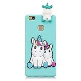 Sunrive Funda para Huawei P9 Lite, Silicona Mate Funda Slim Fit Gel 3D Carcasa Case Bumper de Impactos y Anti-Arañazos Espalda Cover(02 Unicornio) + 1 x Lápiz óptico