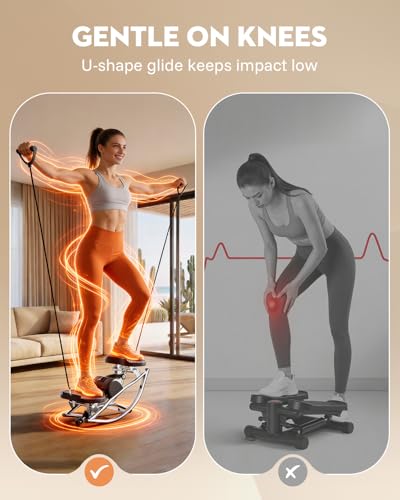 Image of Low-Impact Rocking Steppers for Exercise at Home with Digital Display & Resistance Bands and Non-Slip Mat Equipment for Seniors & Beginners,250LBS Capacity