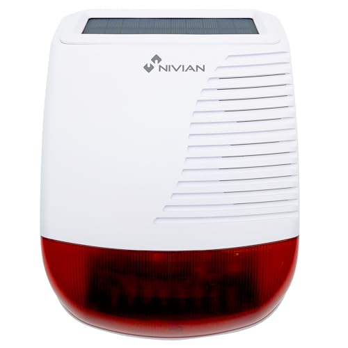 Nivian NVS-SOLARSIREN - Sirena de Exterior Inalámbrica Solar 120 dB con Flash LED, Compatible con Sistemas de Alarma Nivian, Impermeable IP65, Batería Recargable, Alcance 80 m, Antimanipulación