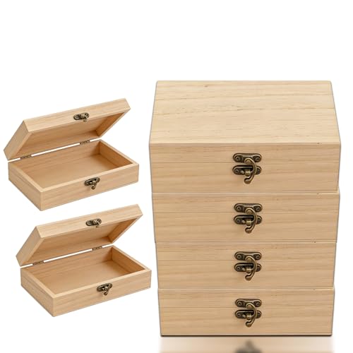 VEGOATY Lot de 6 petites caisses en bois avec couvercle : 15 x 10 x 5 cm Caisses en bois non peint avec fermeture de verrouillage, petite boîte en bois...