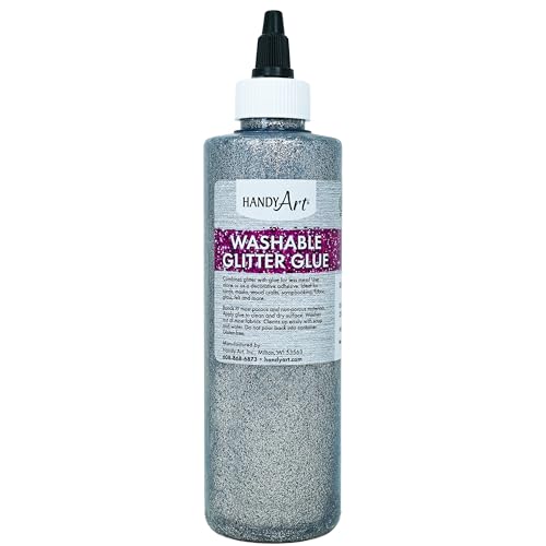 Handy Art Washable Glitter Glue 8 oz Bottle Silver Quick-Drying Glue for Art Crafts DIY & Kids School Projects Easy Clean Up Made in USA Safe & Non-Toxic