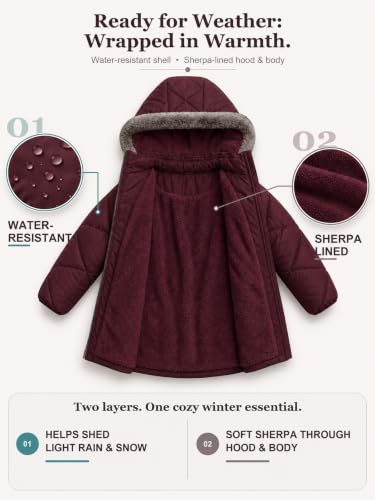 Image of SOLOCOTE Girls' Winter Puffer Coat with Sherpa Lined Faux Fur Hood Jacket