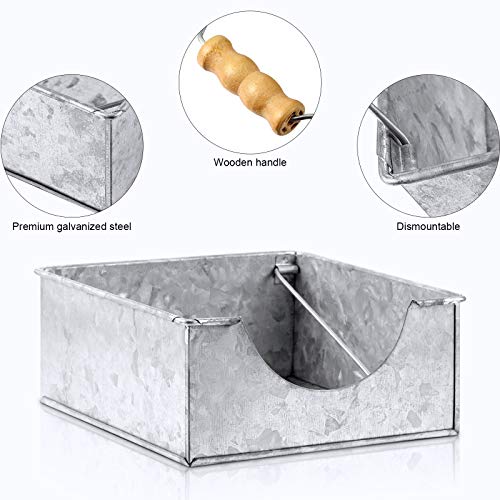 2 Pieces Farmhouse Napkin Holder With Wooden Handles Silver Metal Flat Square Napkin Holder Decorative Napkin Tray With Rustic Wood Accent For Kitchen Tables Restaurants Indoor Or Outdoor Dining #TOP2