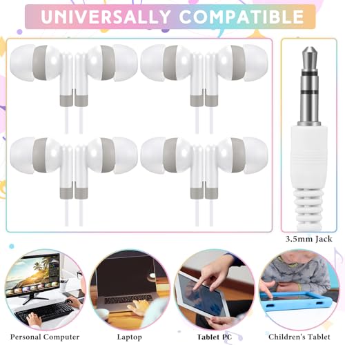 Image of 50 Pack Earbud Bulk Headphone for Classroom Earphone Earbud with Wire Individually Bagged Wired in Ear Buds(White)