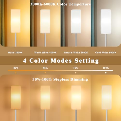 Aooshine Floor Lamps, 64" Modern Standing Lamp for Living Room with White Shade and Silver Pole(9W Bulb Included)
