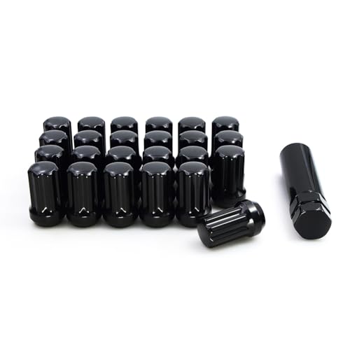 Image of 24 Pcs M14x1.5 Thread Short Truck 1.50 inch Long Lug Nuts Black 7 Spline Fits Jeep Wagoneer Grand Wagoneer 2019+ Ram 1500