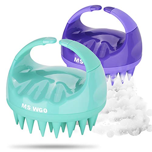 Silicone Hair Scalp Massager Shampoo Brush Scalp Brush For Hair Massager- Wet And Dry Use - Encourages Growth-2PCS (Green&Purple)
