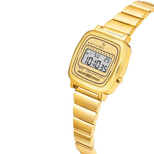 Image of Shocknshop Digital Square Small Dial LED Ladies Stainless Steel Strap Watch for Women and Girls -WCH385